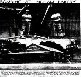 A picture of the bakery D'Agostino resided in , and the effects of the bombing that killed him.